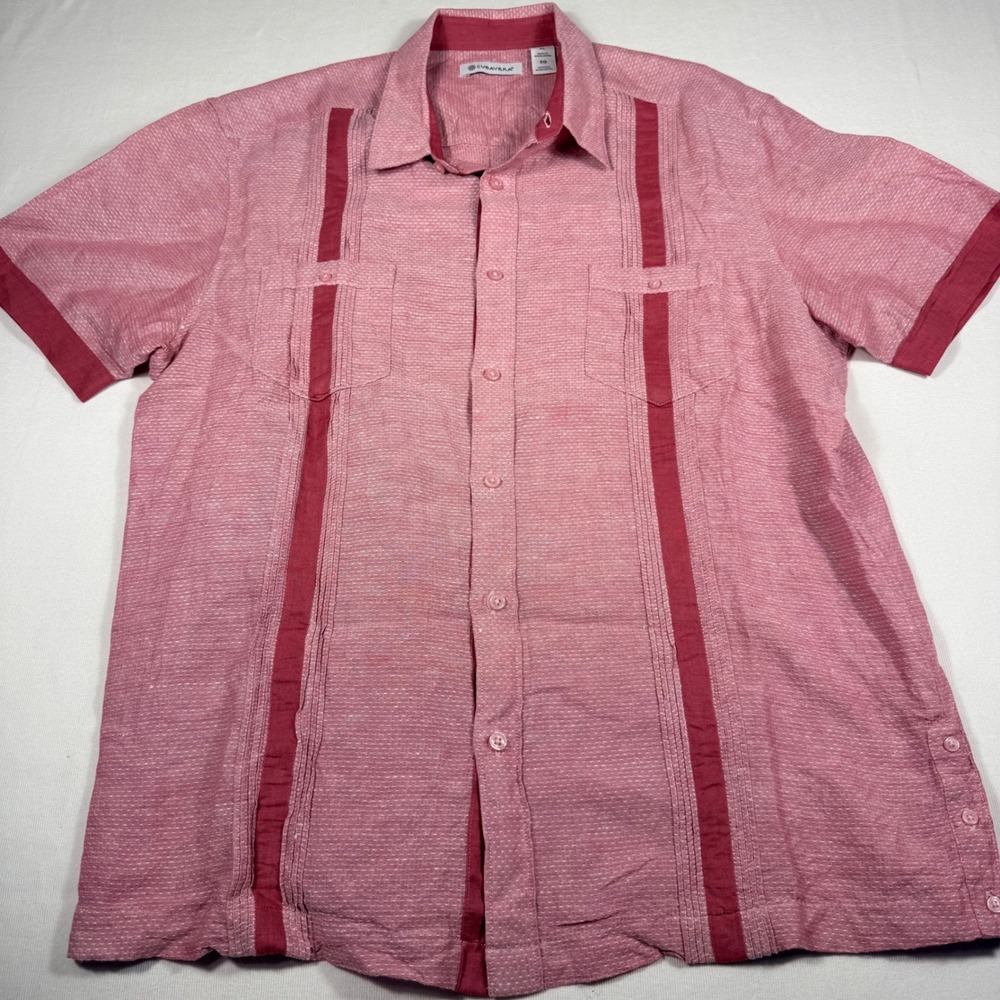 Cubavera Guayabera Shirt XL Red Short Sleeve Pintuck‎ Textured Button Down